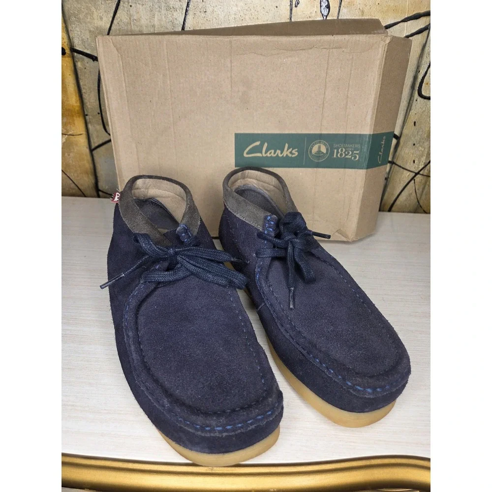 Clarks Stinson Hi Blue Suede Mens Chukka Moccasin Boots 261165047085 Size 9.5 M